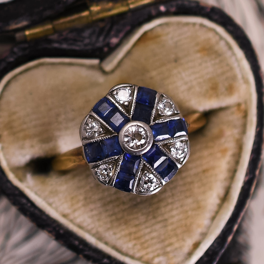 Art Deco Diamond & Sapphire Cluster Ring