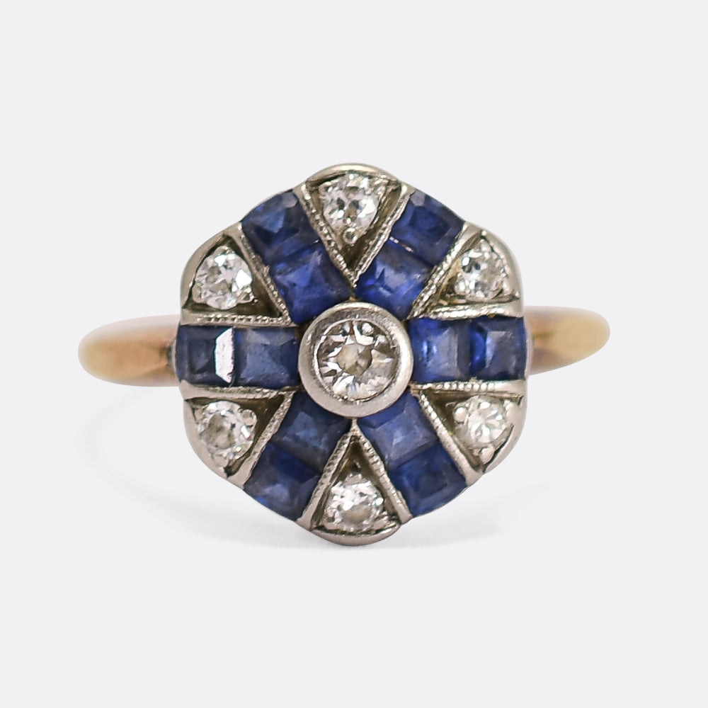 Art Deco Diamond & Sapphire Cluster Ring