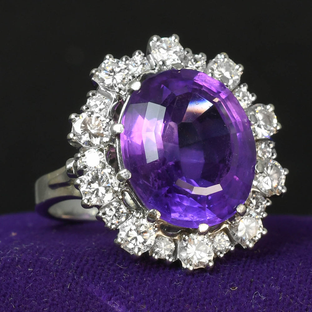 Vintage 6.6ct Amethyst & Diamond Cluster Ring