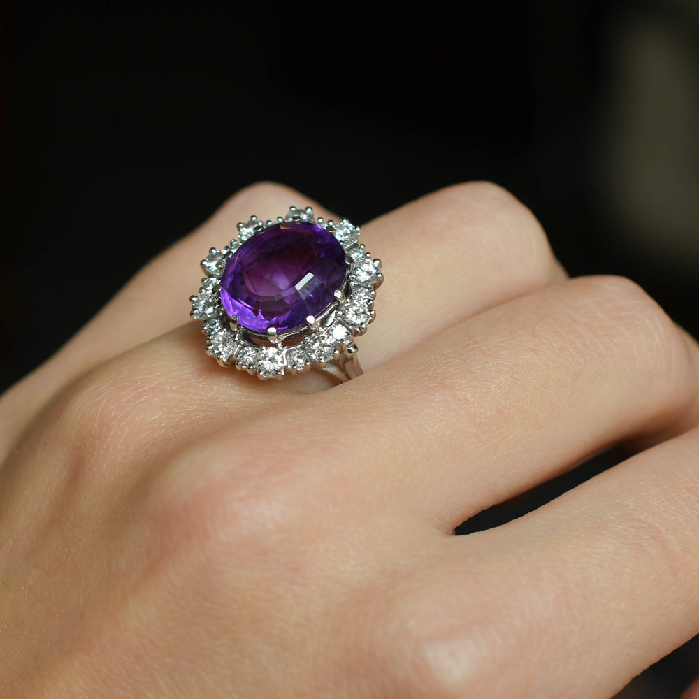 Vintage 6.6ct Amethyst & Diamond Cluster Ring