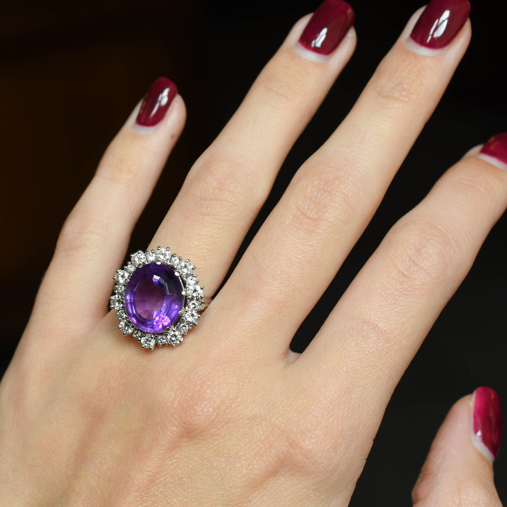 Vintage 6.6ct Amethyst & Diamond Cluster Ring