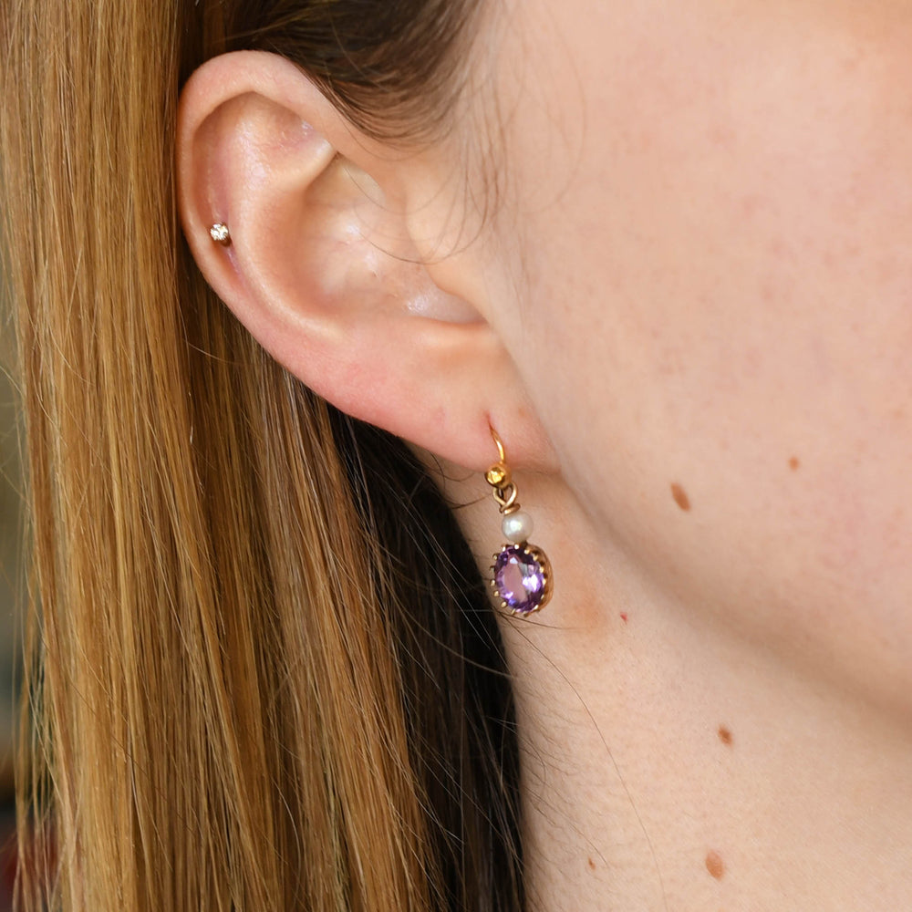 Victorian Amethyst & Pearl Drop Earrings