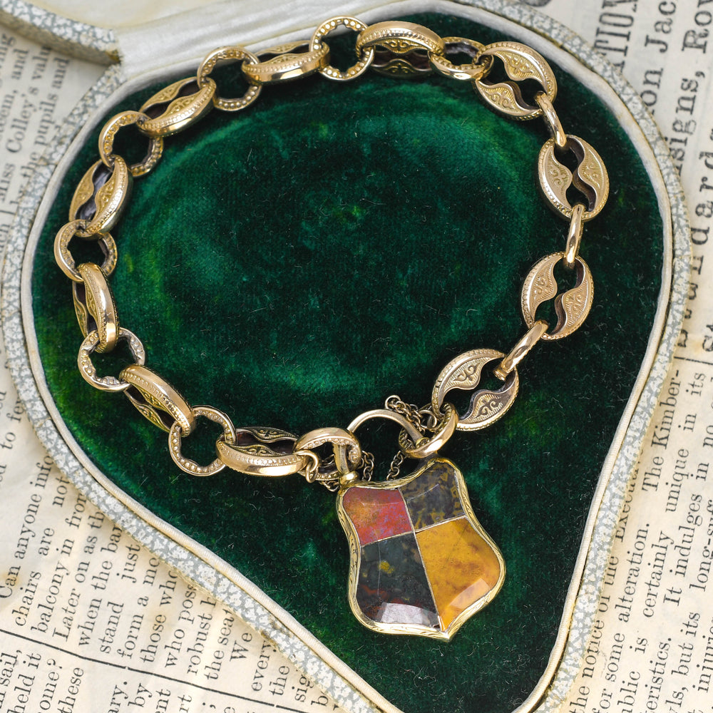 Victorian Scottish Agate Padlock Bracelet