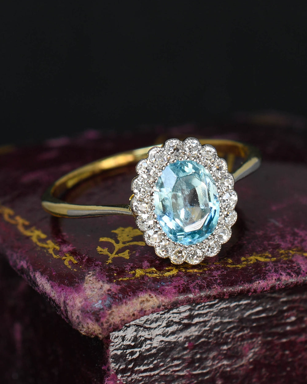 Edwardian Aquamarine & Diamond Flower Cluster Ring