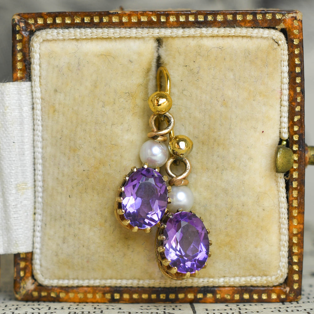 Victorian Amethyst & Pearl Drop Earrings