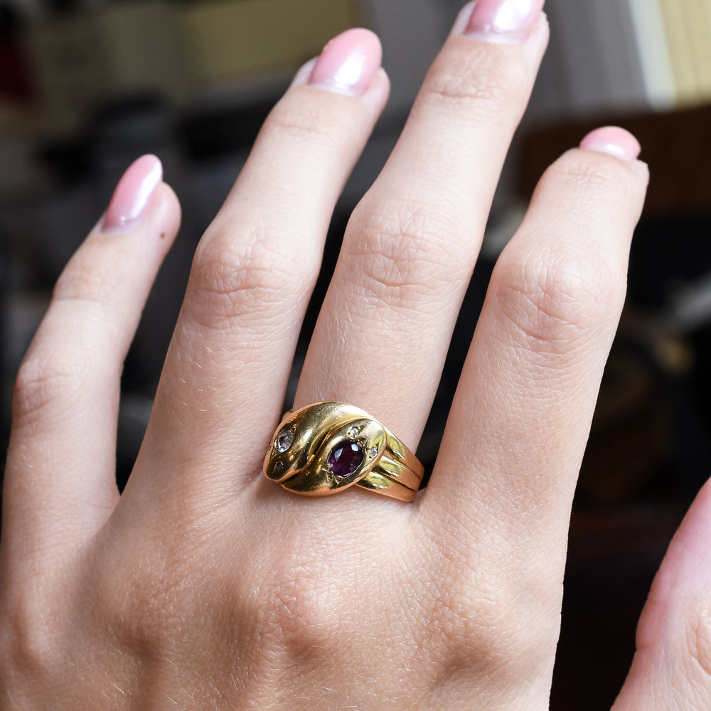 Victorian Diamond & Ruby Double Snake Ring