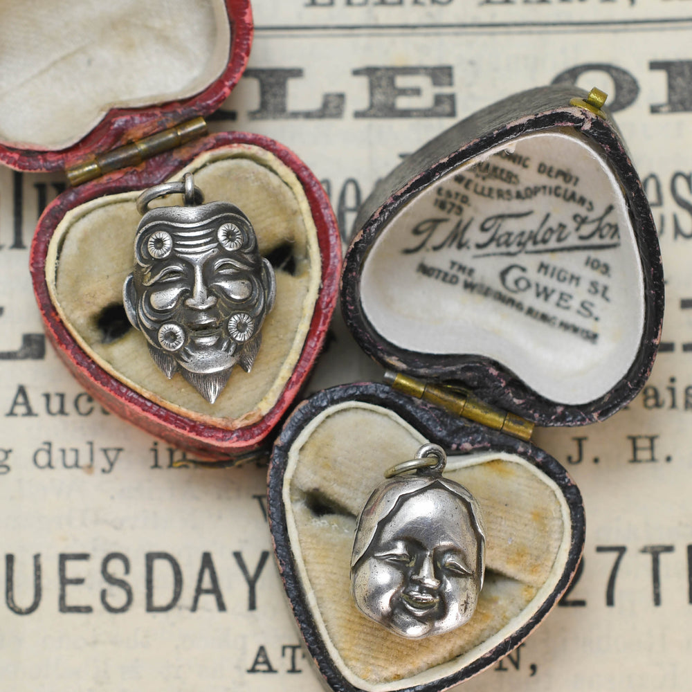 Antique Japanese Silver Theatre Mask Charms