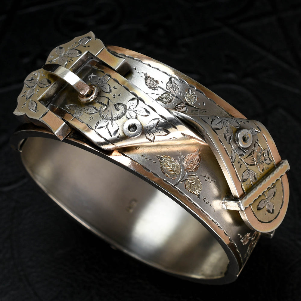 Victorian Silver & Rose Gold Buckle Cuff Bangle