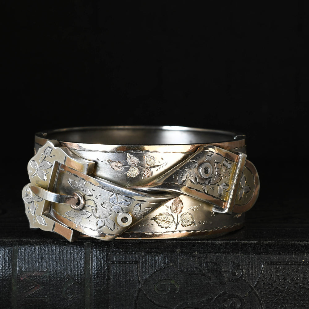 Victorian Silver & Rose Gold Buckle Cuff Bangle