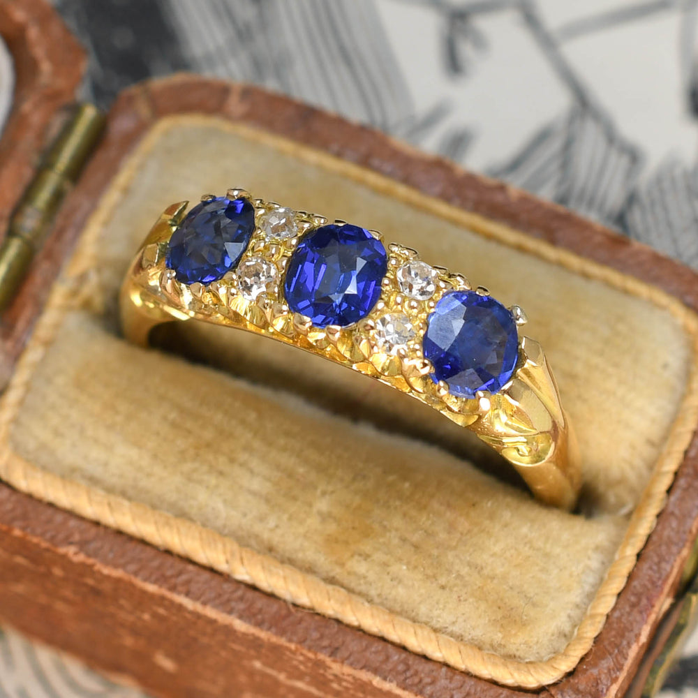 Victorian Sapphire & Diamond Half-Hoop Ring