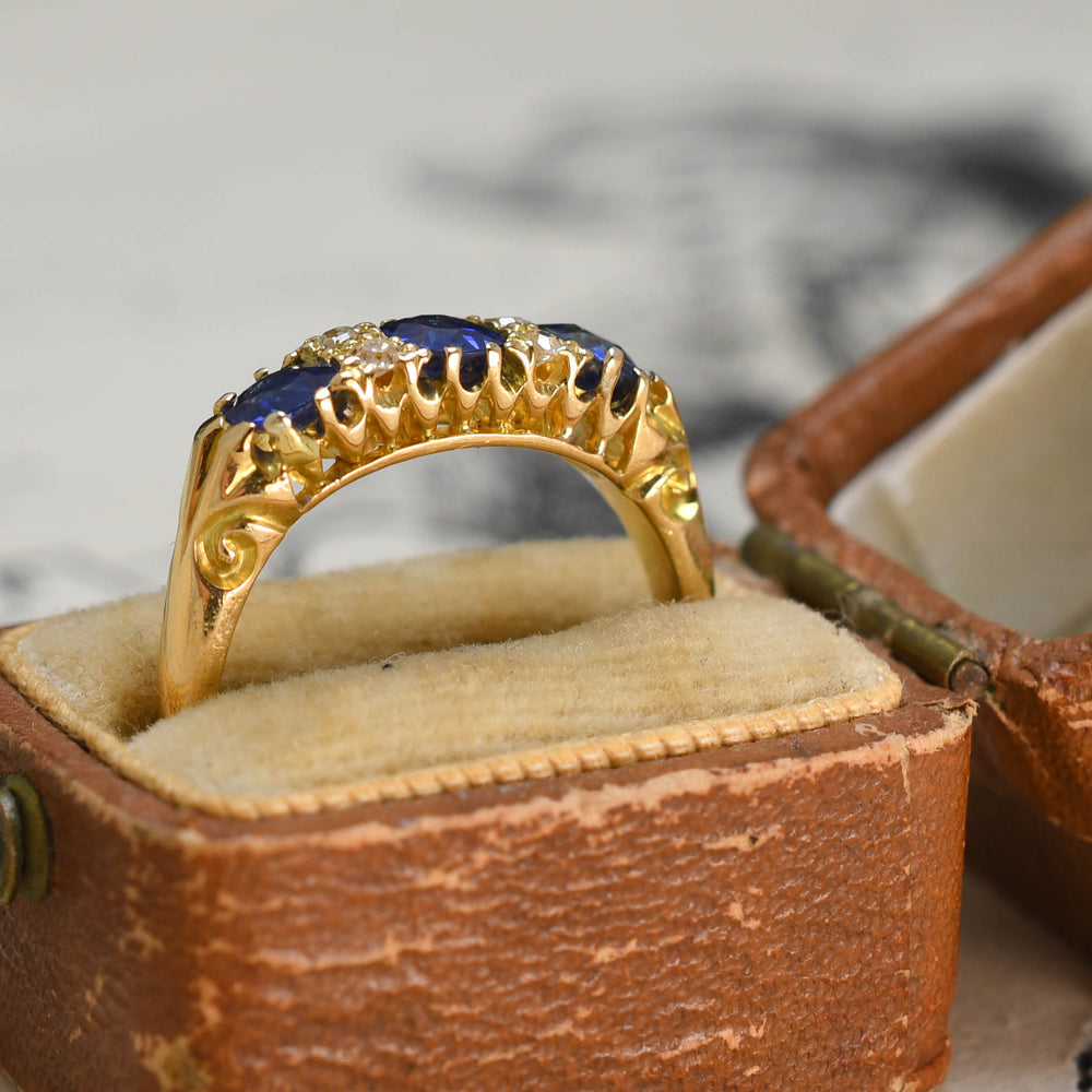 Victorian Sapphire & Diamond Half-Hoop Ring