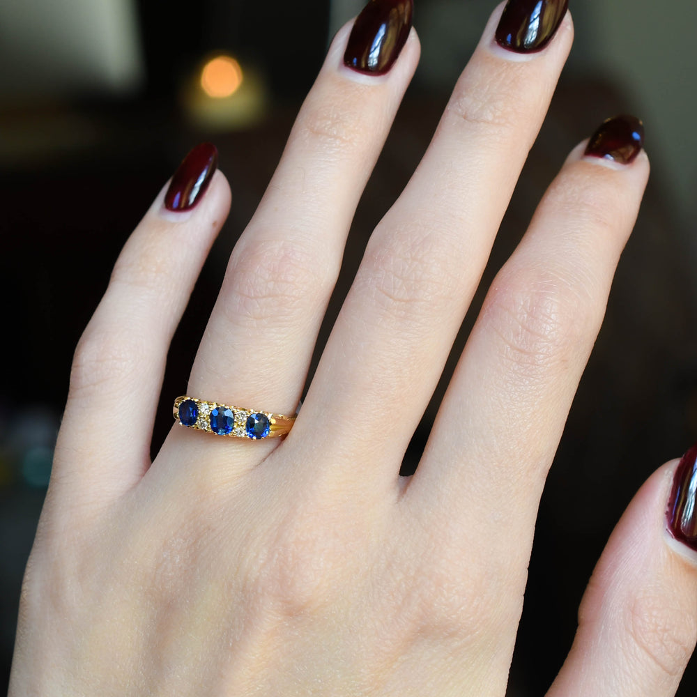 Victorian Sapphire & Diamond Half-Hoop Ring