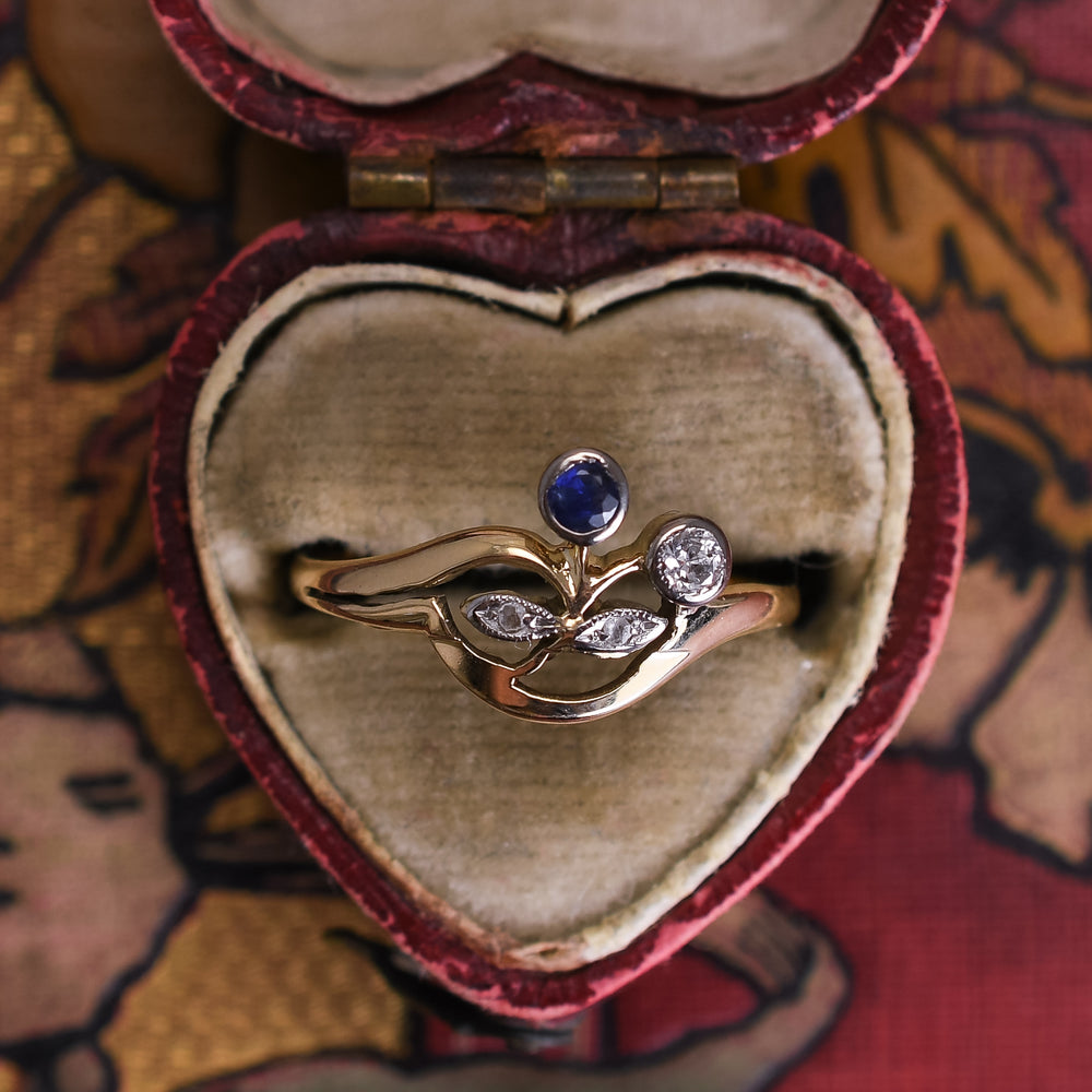 Art Nouveau Sapphire & Diamond Flower Ring