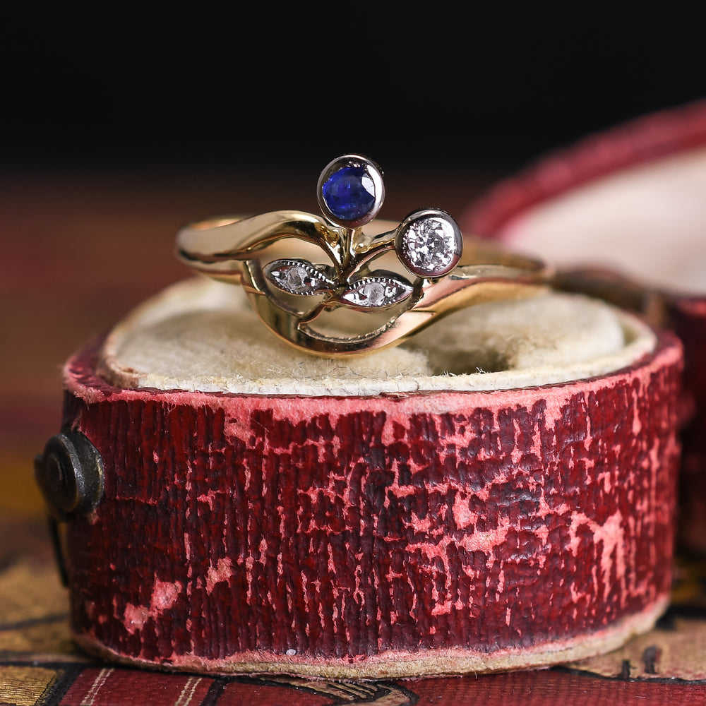 Art Nouveau Sapphire & Diamond Flower Ring