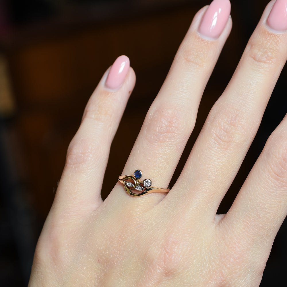 Art Nouveau Sapphire & Diamond Flower Ring