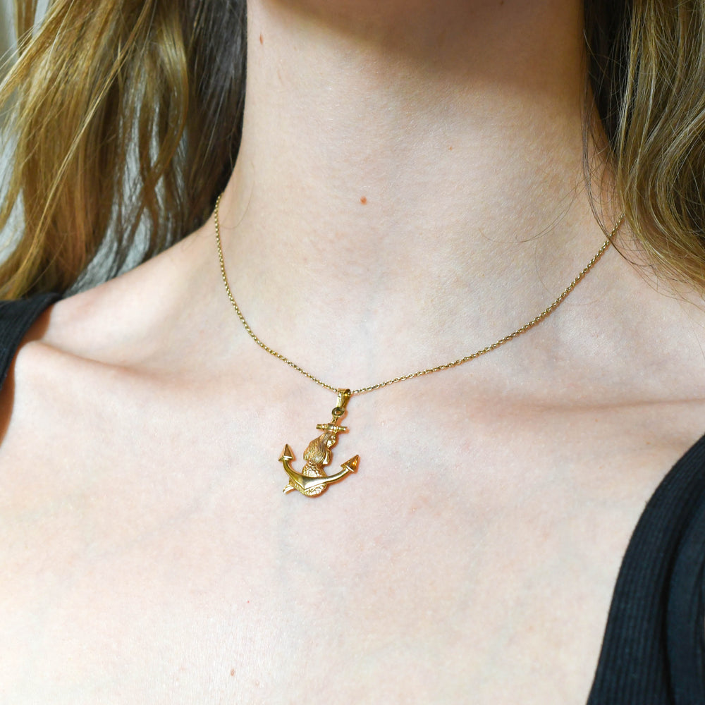 Vintage Gold Mermaid & Anchor Pendant