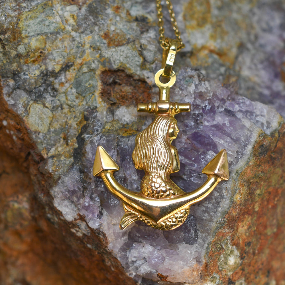 Vintage Gold Mermaid & Anchor Pendant