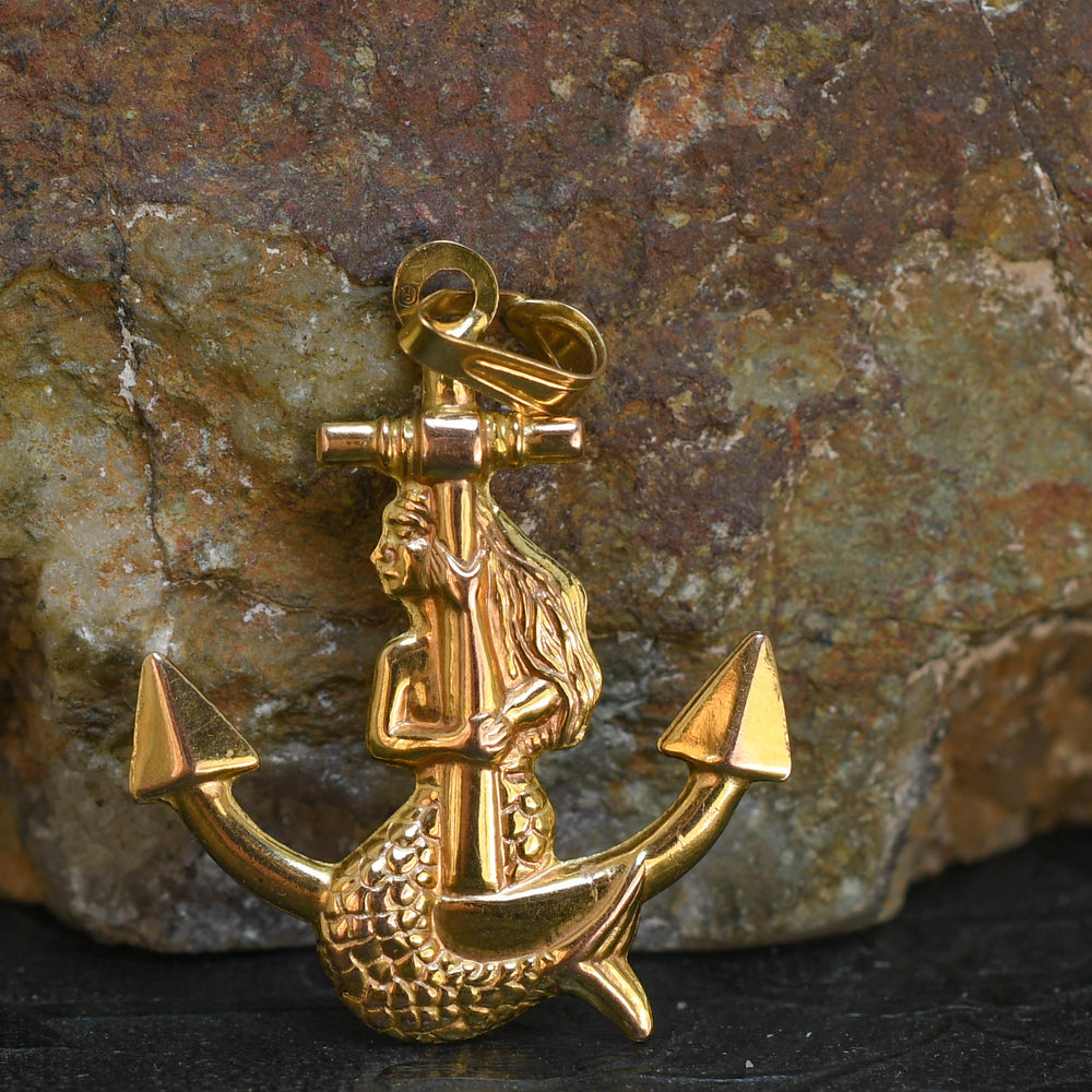 Vintage Gold Mermaid & Anchor Pendant