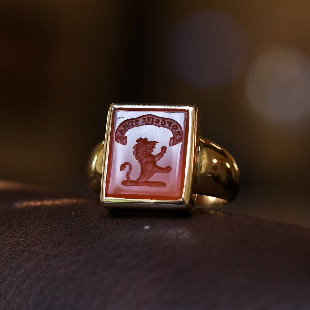 Victorian Carnelian Lion Crest Signet Ring