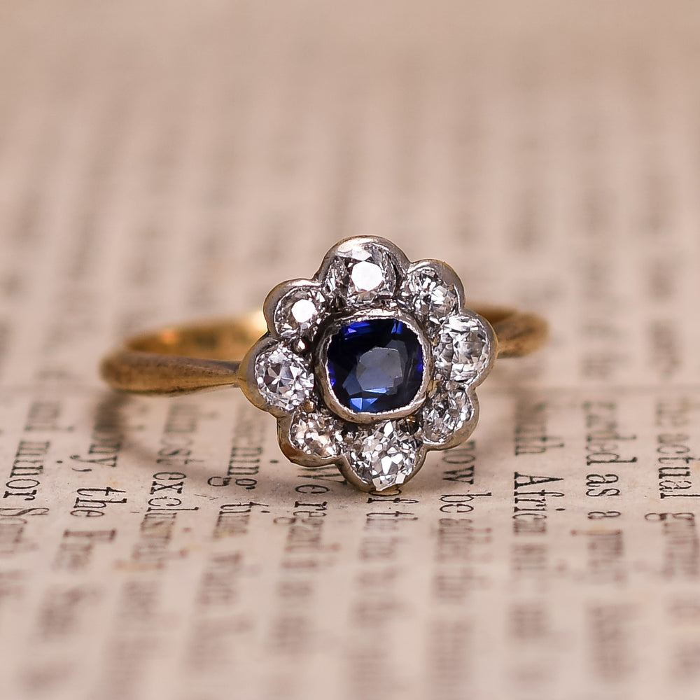 Art Deco Sapphire & Diamond Flower Cluster Ring