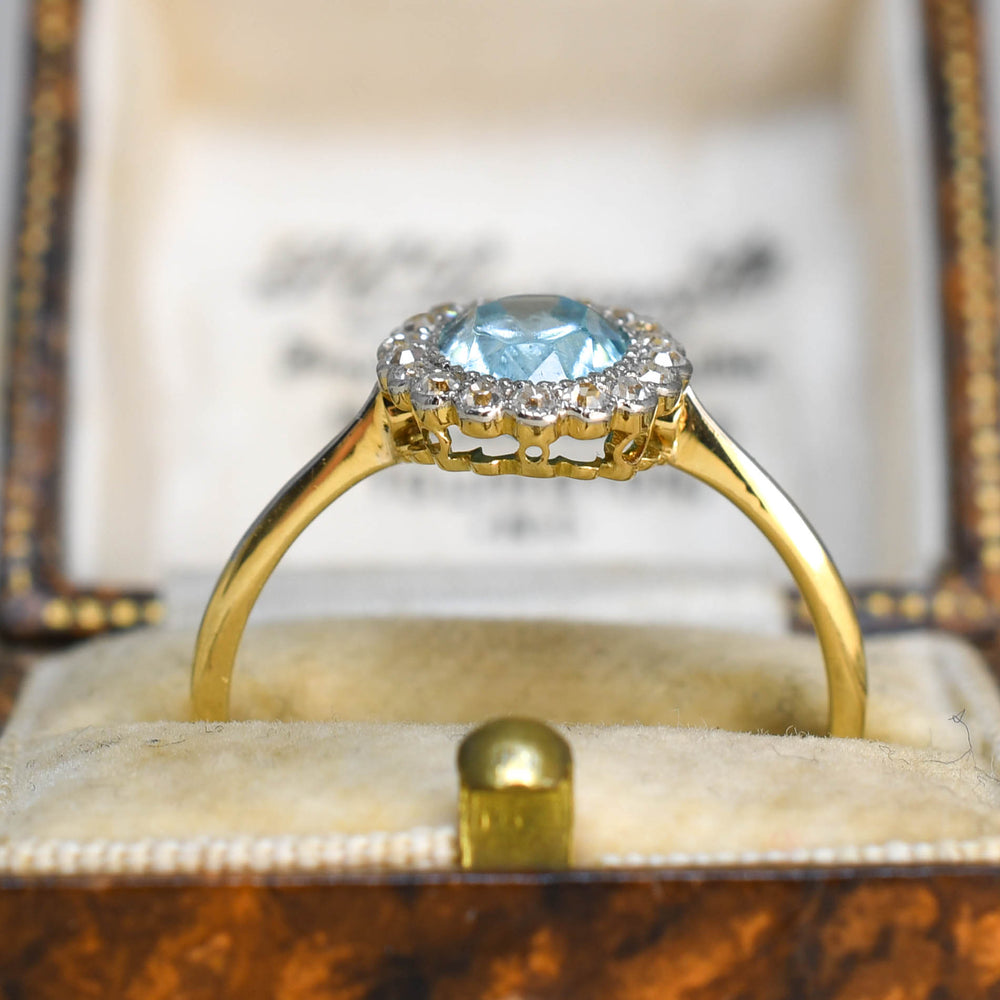 Edwardian Aquamarine & Diamond Flower Cluster Ring