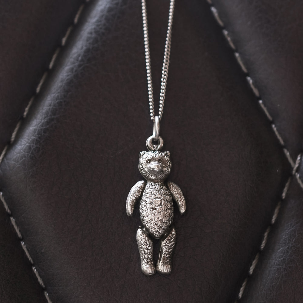 Silver Articulated Teddy Bear Necklace