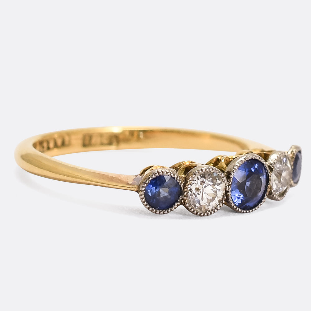 Edwardian Sapphire & Diamond 5-Stone Ring