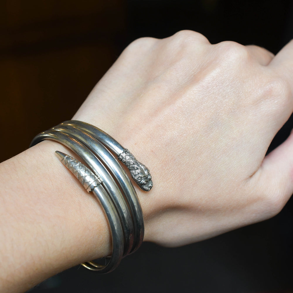 Victorian Silver Coiled Snake Bangle