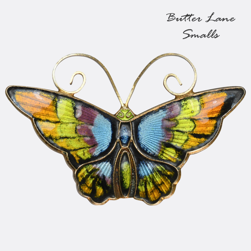 Vintage Norwegian Enamel Butterfly Brooch by David Andersen