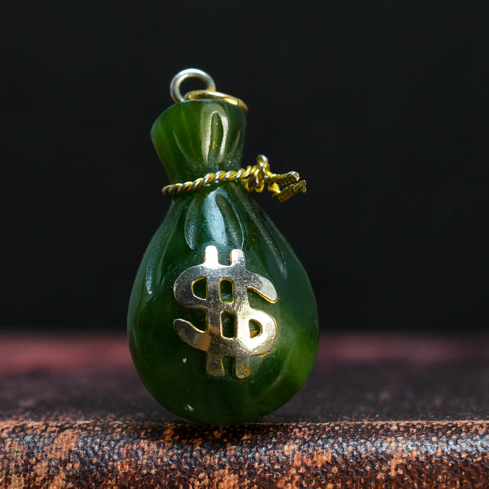 Vintage Nephrite Jade Money Bag Charm