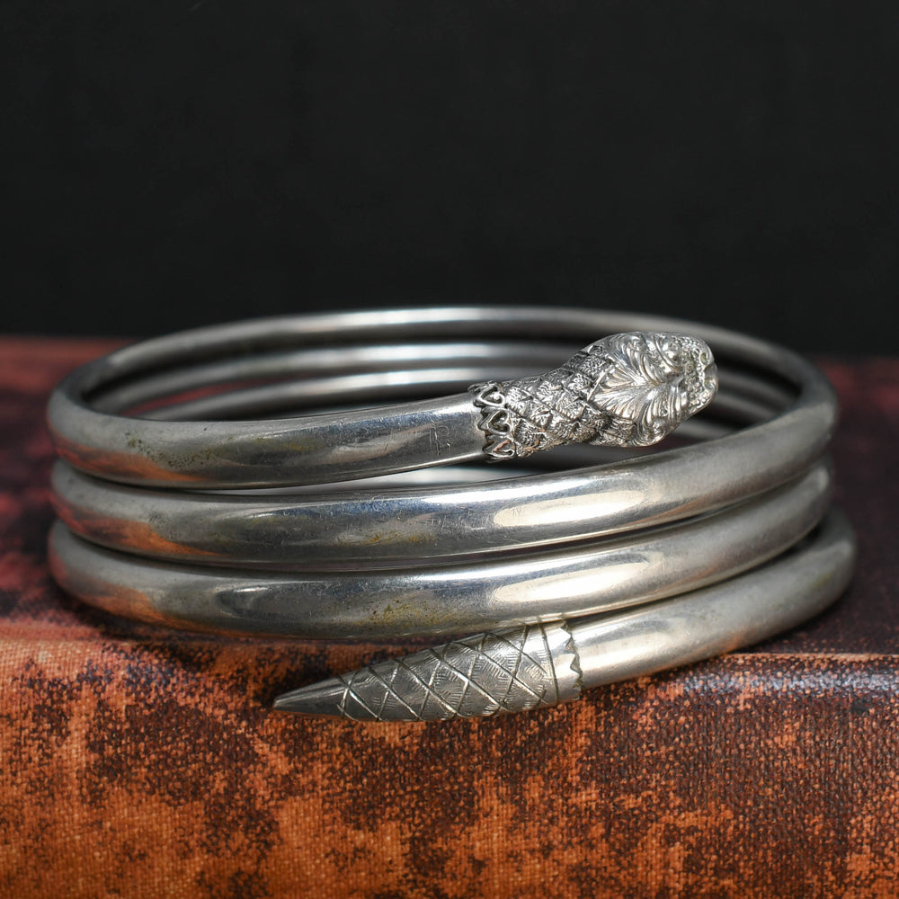 Victorian Silver Coiled Snake Bangle