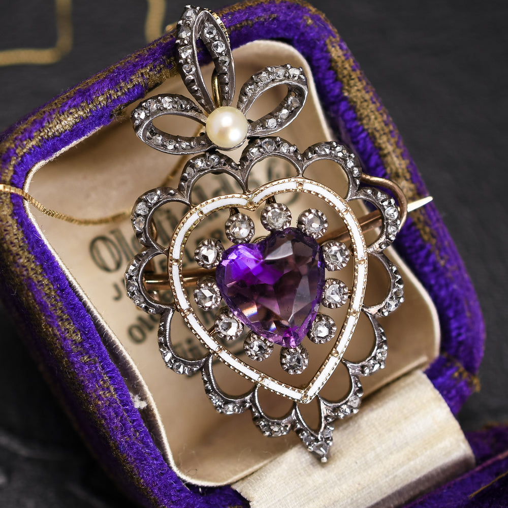 Victorian Siberian Amethyst & Diamond Heart Pendant