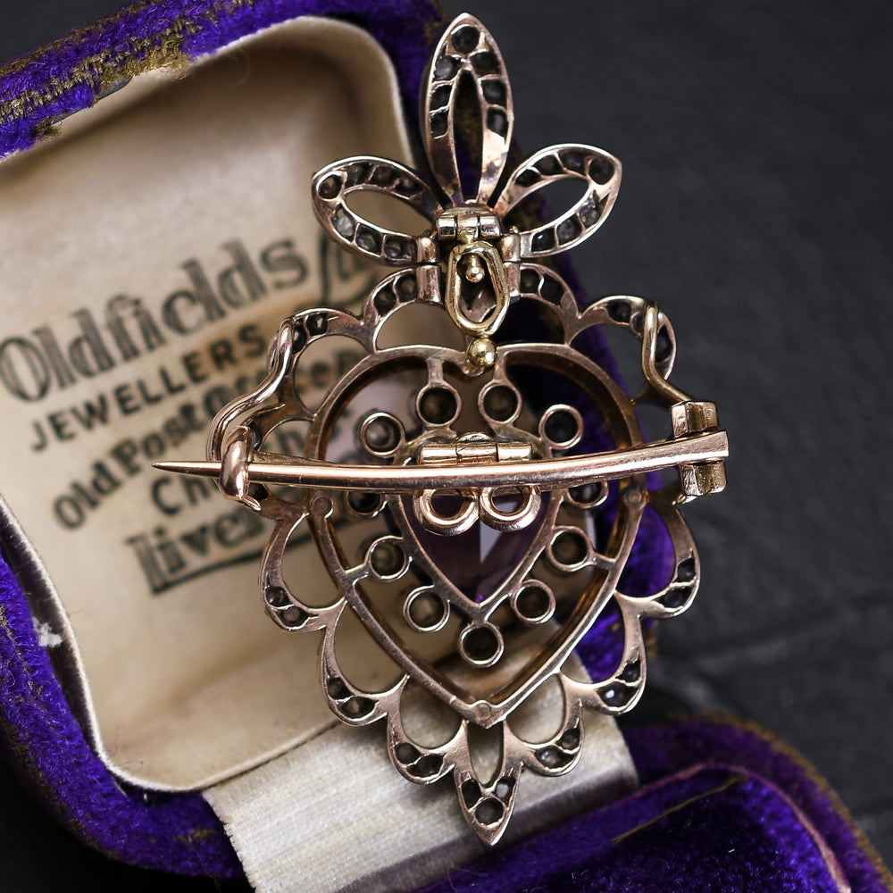 Victorian Siberian Amethyst & Diamond Heart Pendant