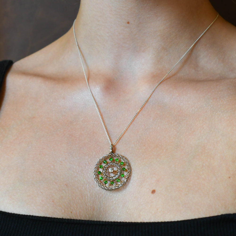 Edwardian Demantoid Garnet & Diamond Pendant