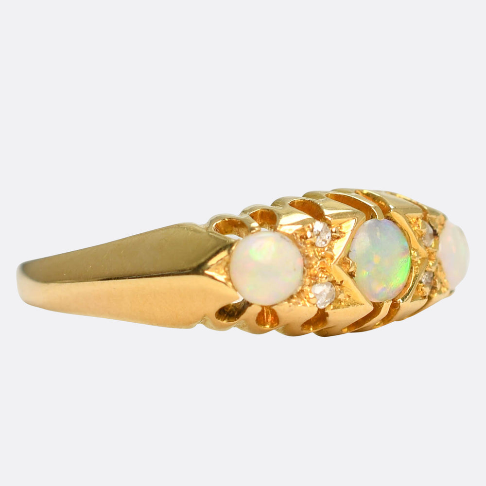 Edwardian Opal & Diamond Boat Ring