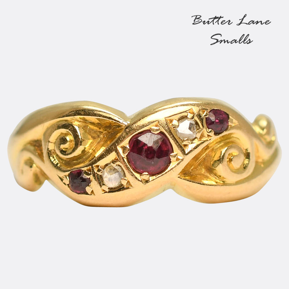 Edwardian Ruby & Diamond Swirled Gypsy Ring