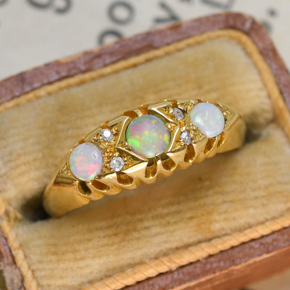 Edwardian Opal & Diamond Boat Ring