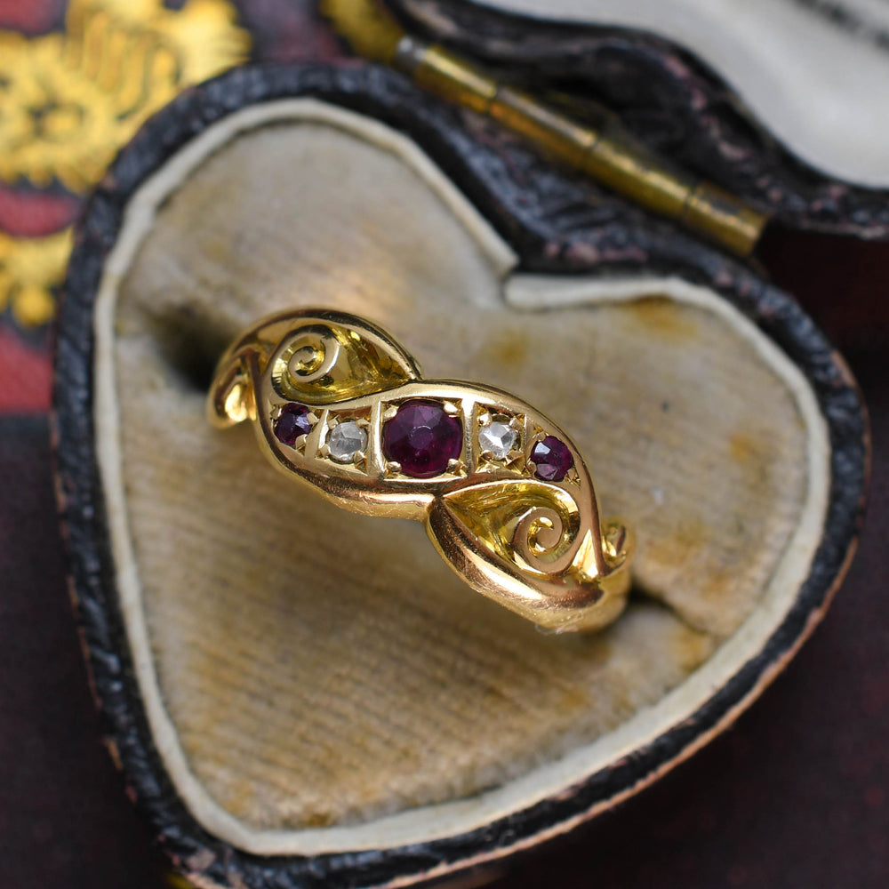 Edwardian Ruby & Diamond Swirled Gypsy Ring