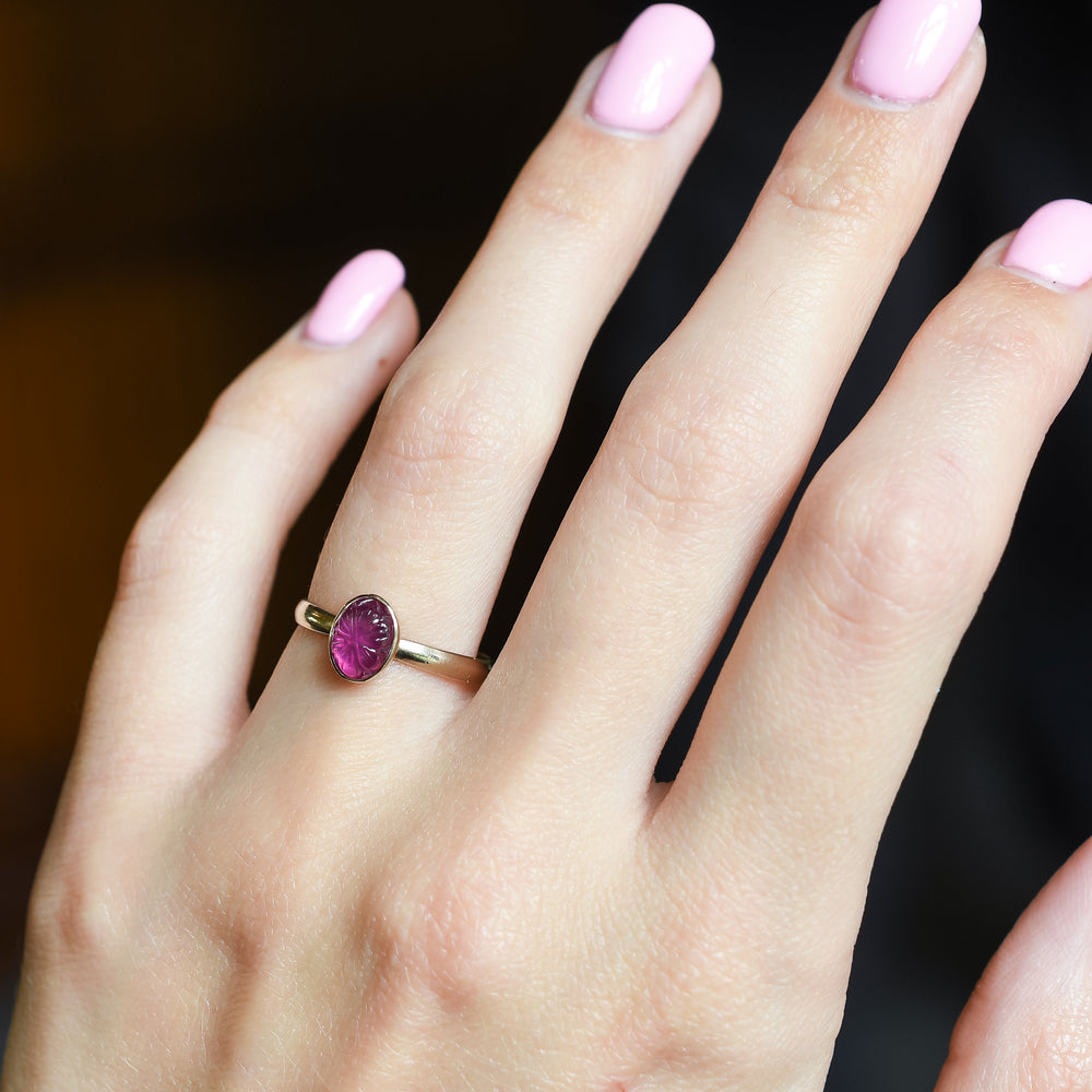 Victorian Carved Ruby Solitaire Ring