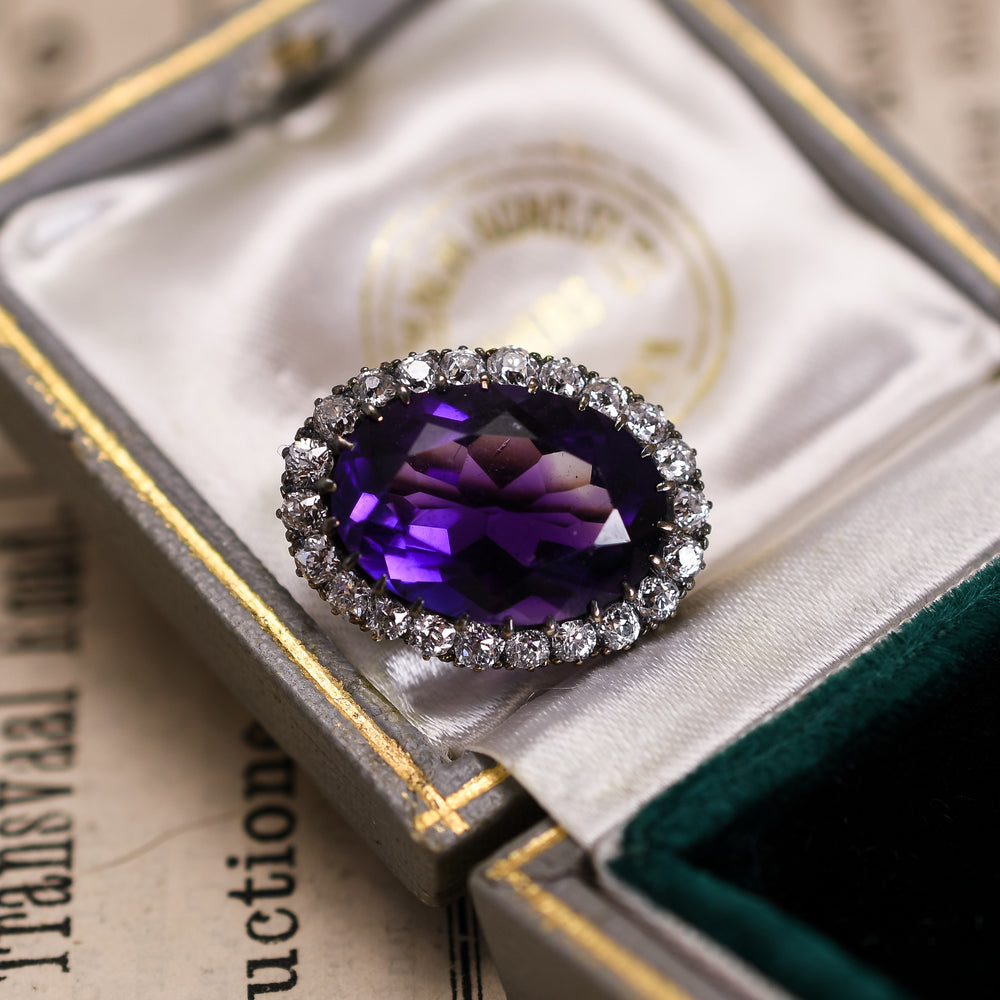 Victorian Tessiers, London Amethyst & Diamond Brooch