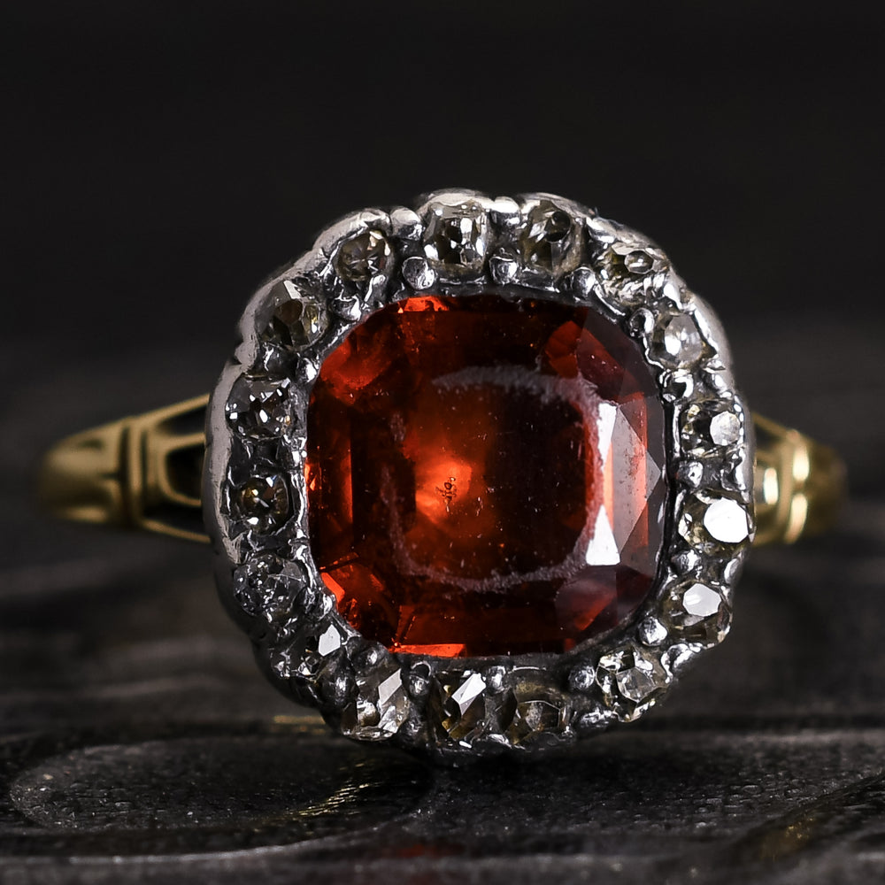 Georgian Hessonite Garnet & Diamond Cluster Ring