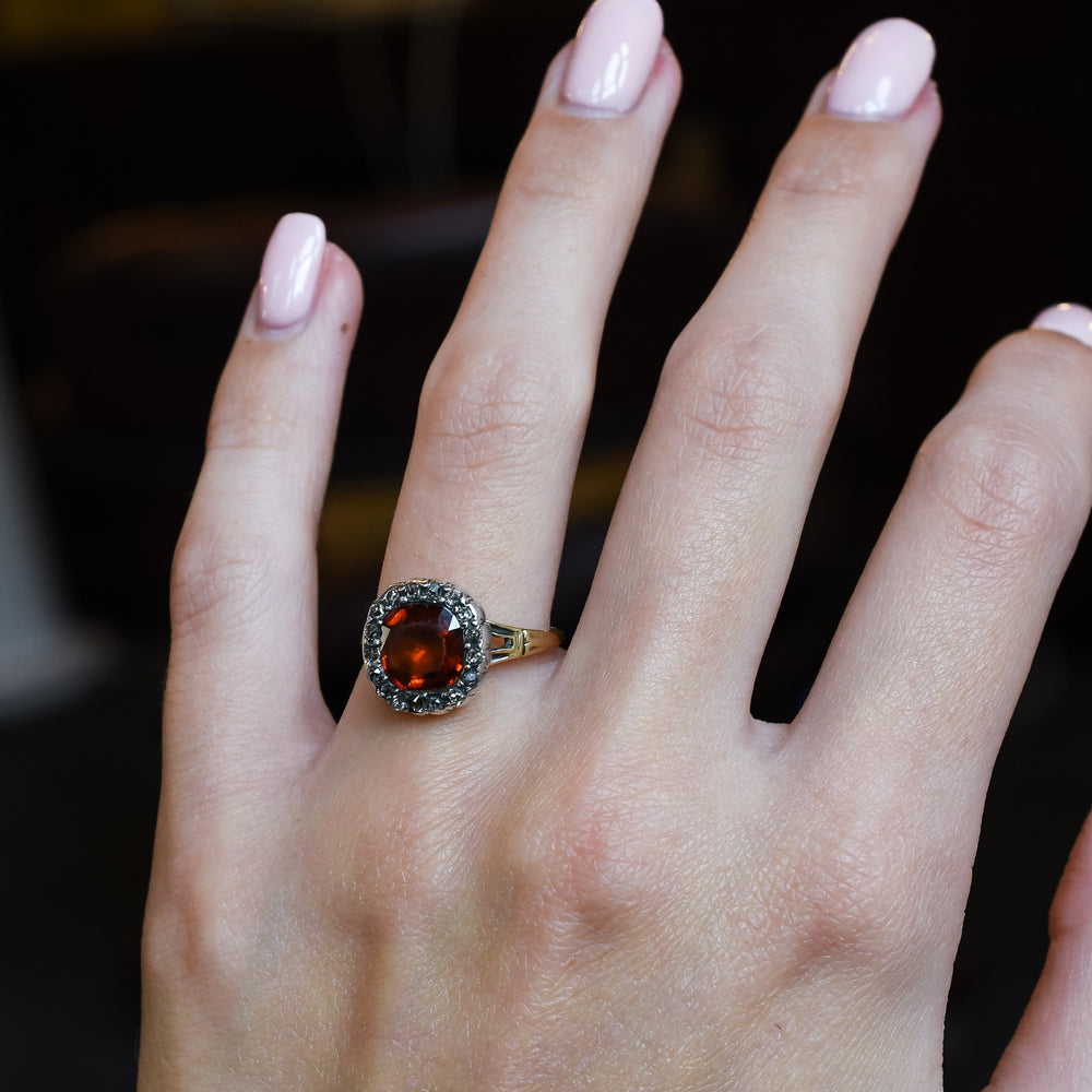 Georgian Hessonite Garnet & Diamond Cluster Ring