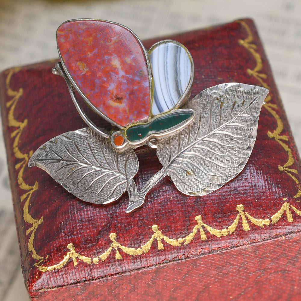 Victorian Agate Butterfly Brooch