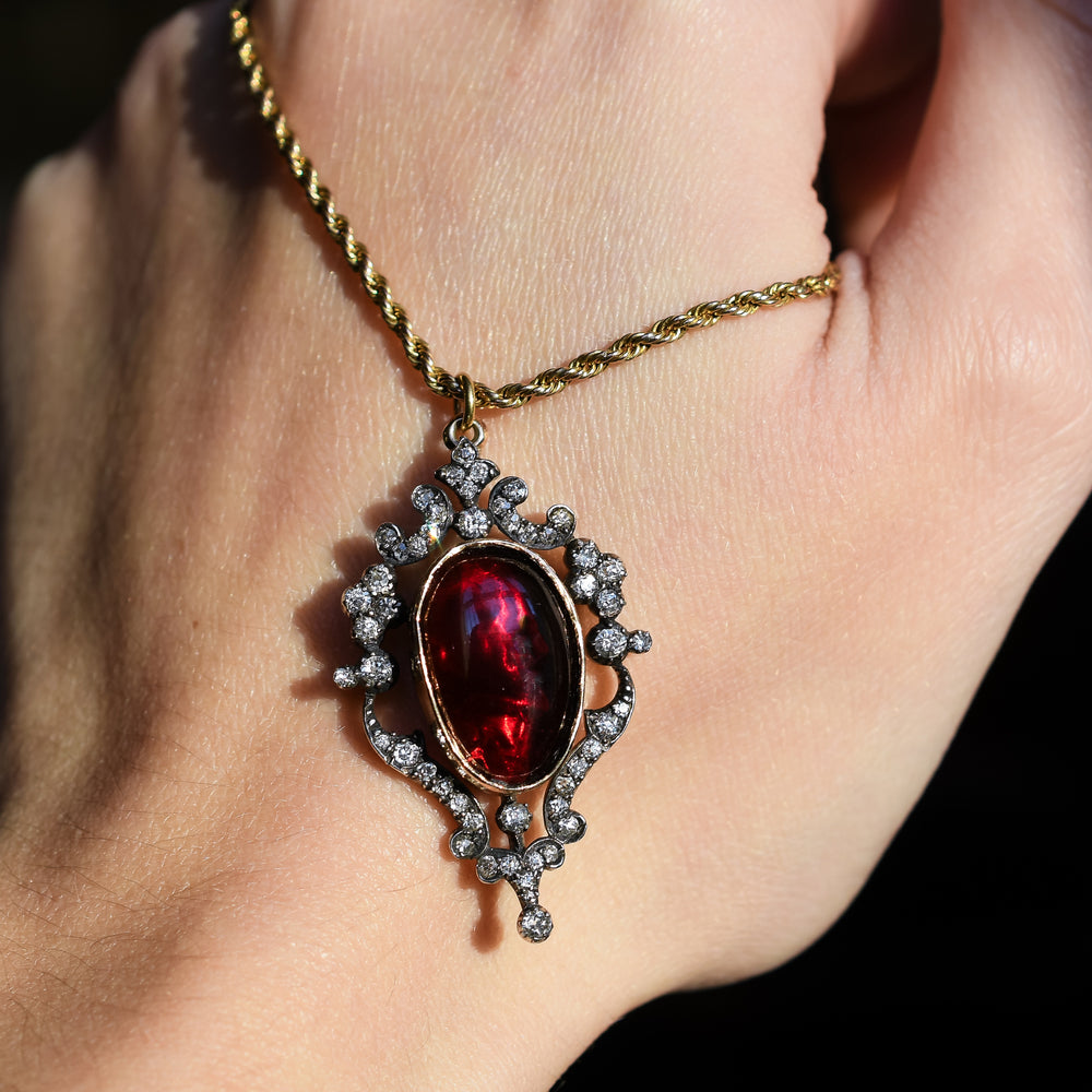 Victorian Garnet & Diamond Pendant And Rope Chain