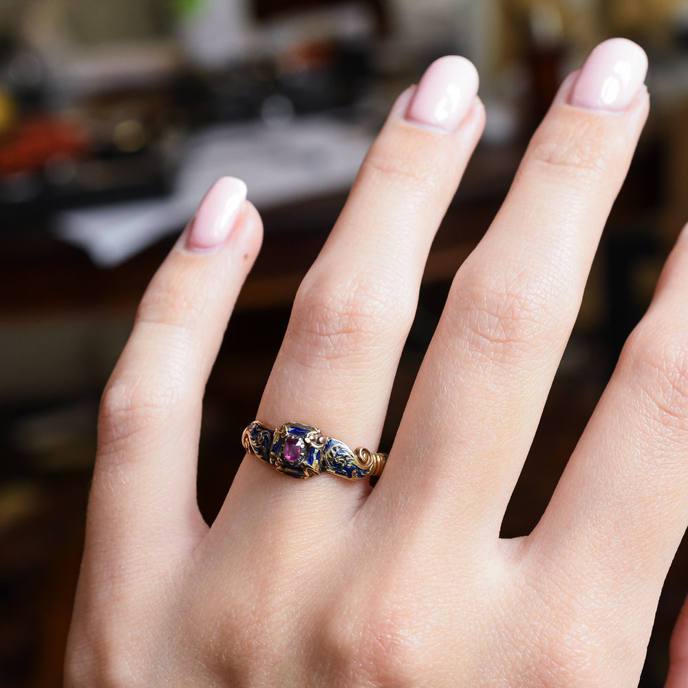 Early Georgian Ruby & Enamel Ring