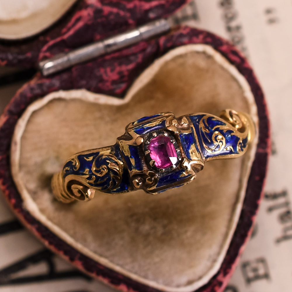 Early Georgian Ruby & Enamel Ring