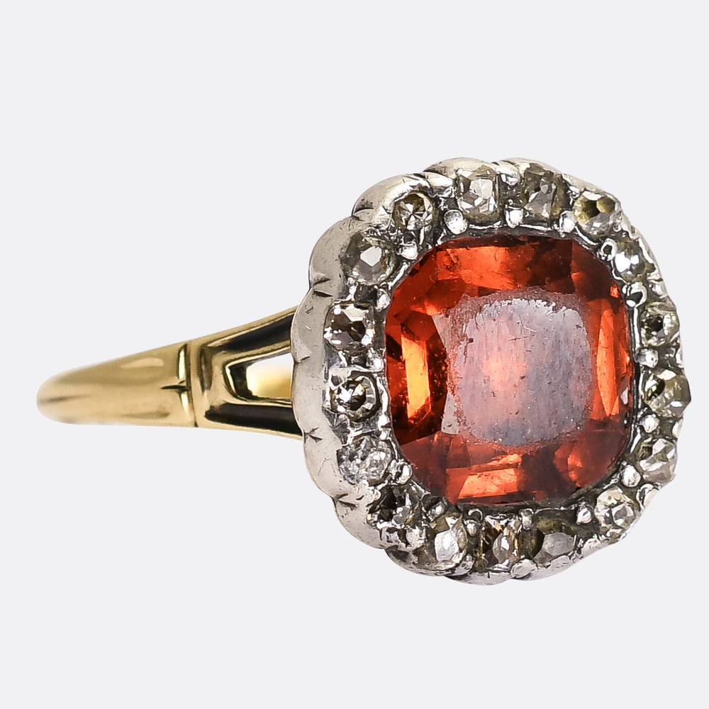 Georgian Hessonite Garnet & Diamond Cluster Ring