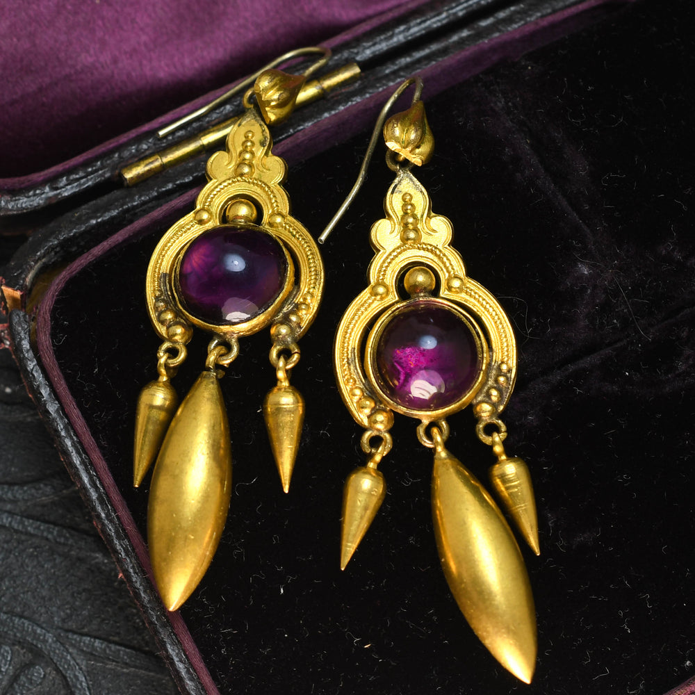 High Victorian Amethyst & Pinchbeck Torpedo Drop Earrings