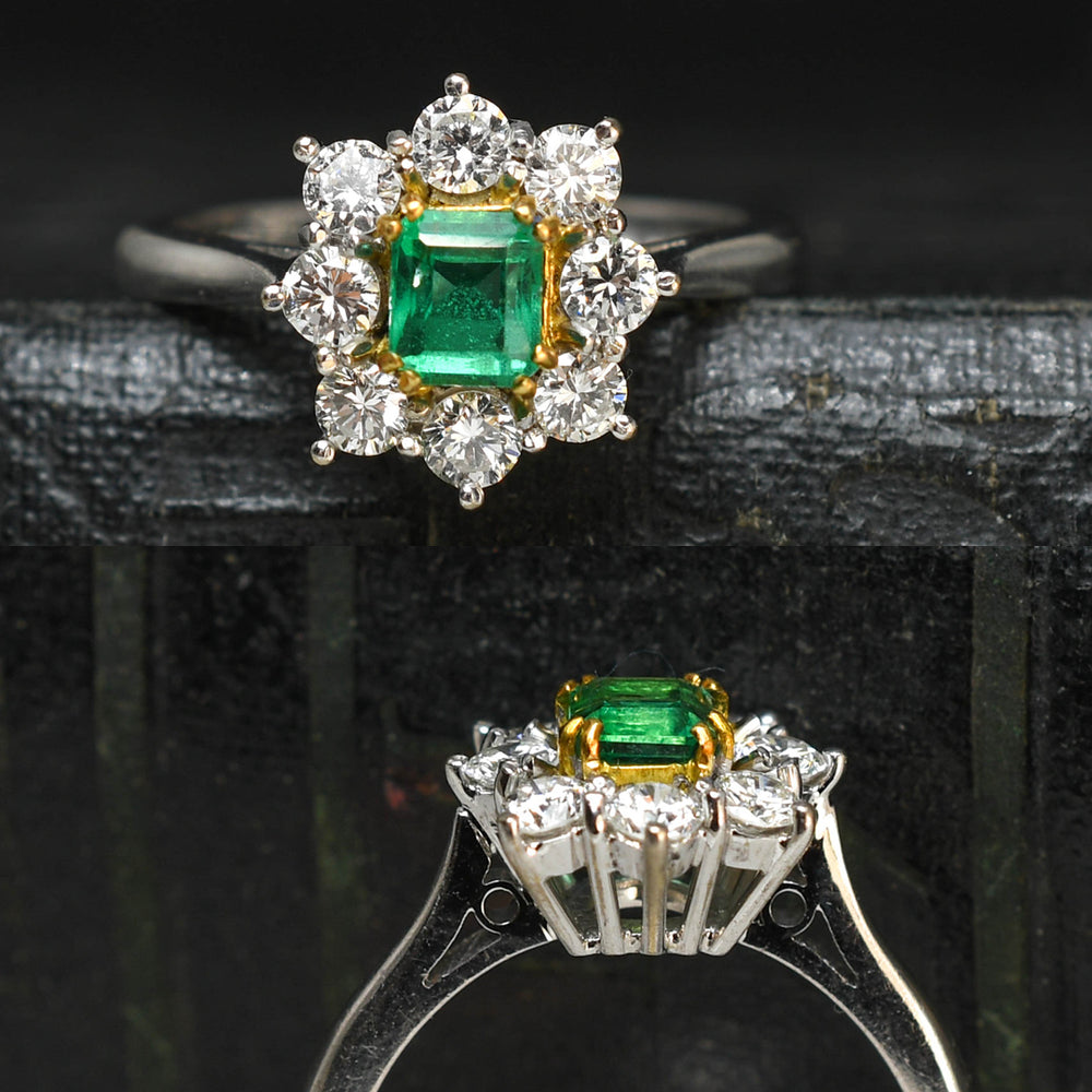 Vintage Emerald & Diamond Flower Cluster Ring