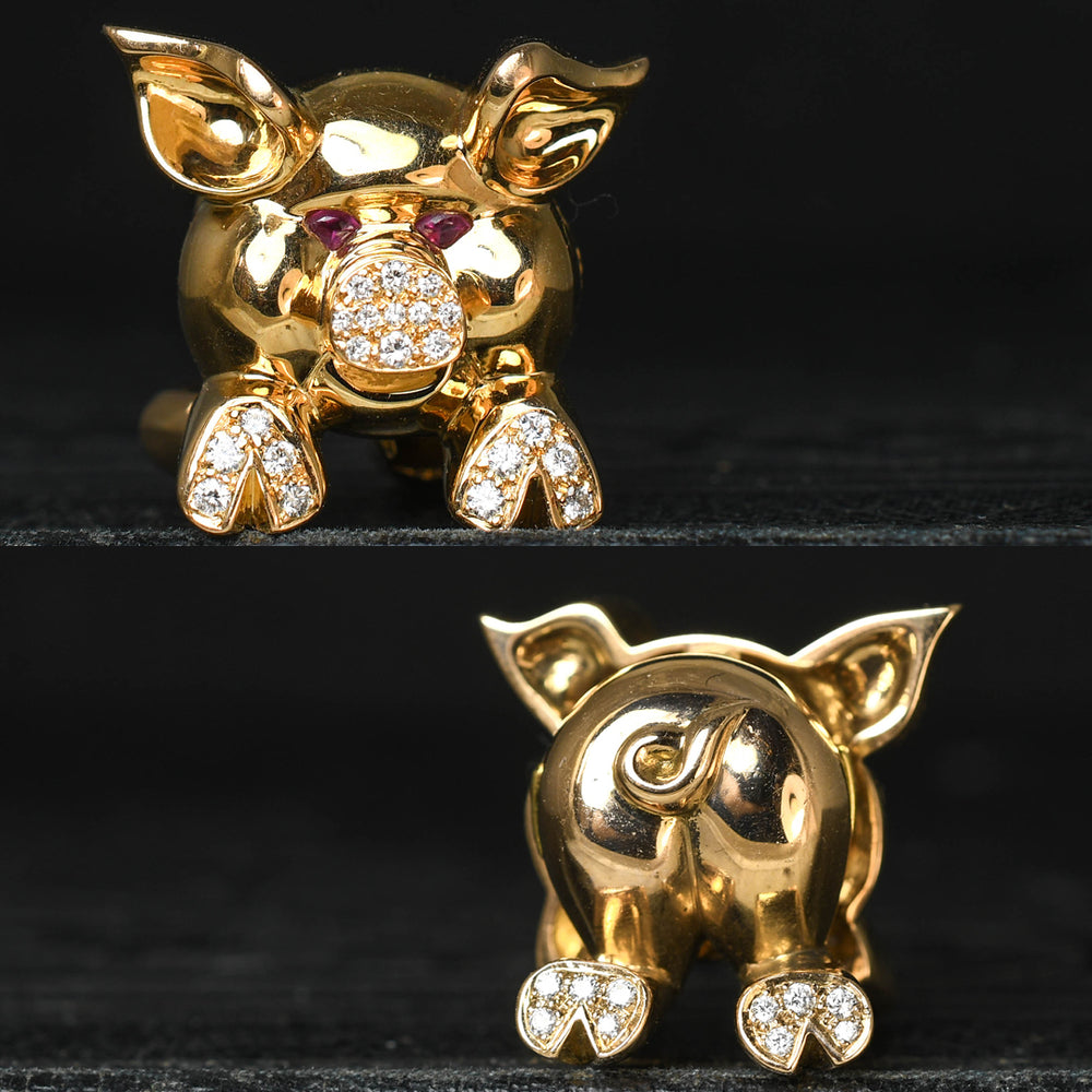 Vintage Ruby & Diamond Piggy Lapel Pin